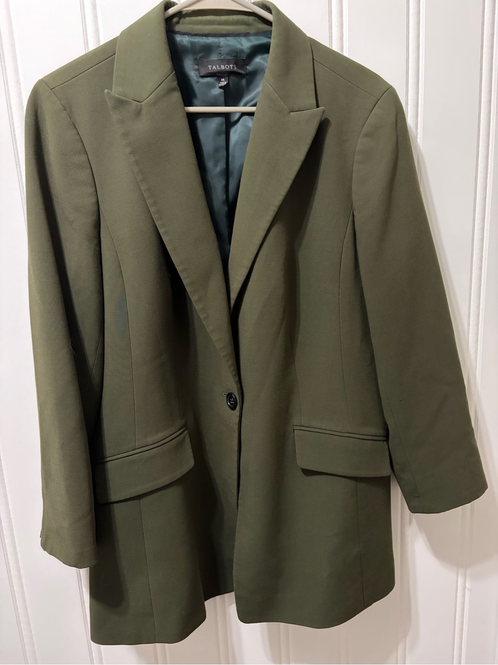 Talbots Olive Green Stretch Peak Lapel Single Button Blazer 14